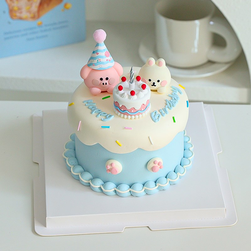 速发可爱小动物蛋糕装饰摆件奶油霜小兔子小猪烘焙甜品生日插件