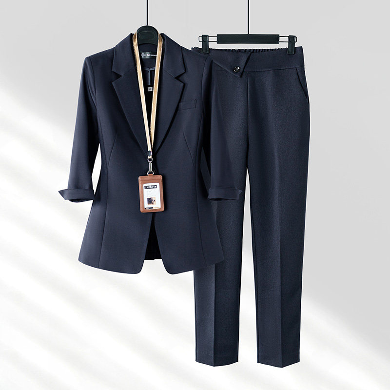 速发七分袖外套夏季薄款工职服作业气质公考面试正套西服装装