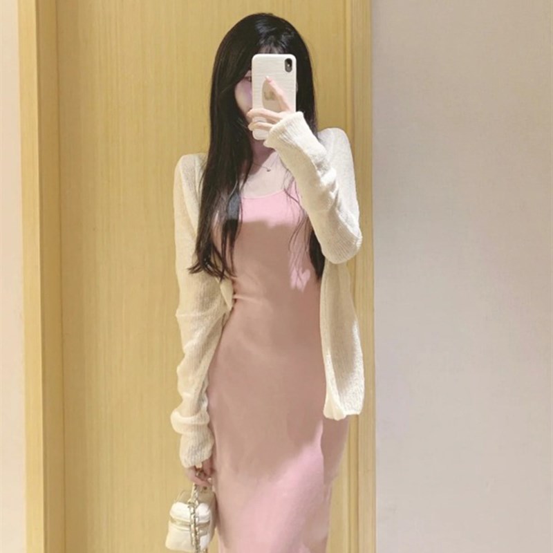 速发纯欲风辣连针织背妹心衣裙春粉色无袖长裙子包臀裙