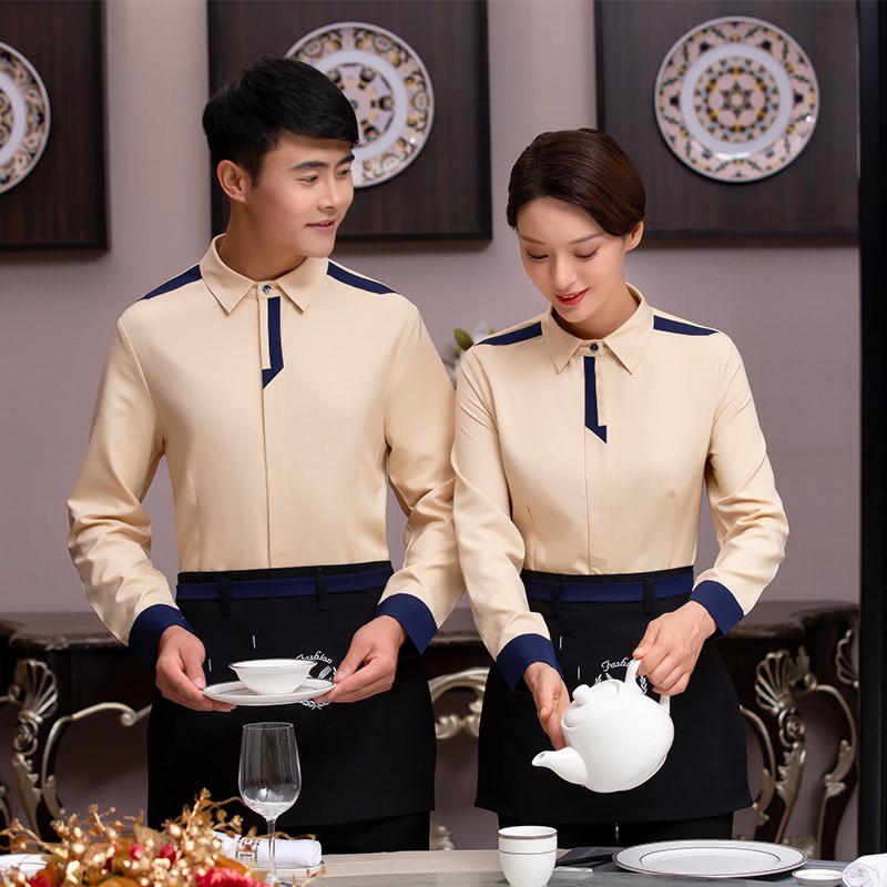速发餐饮员务员工作服秋款衬衣 快餐饭店服务服工作服