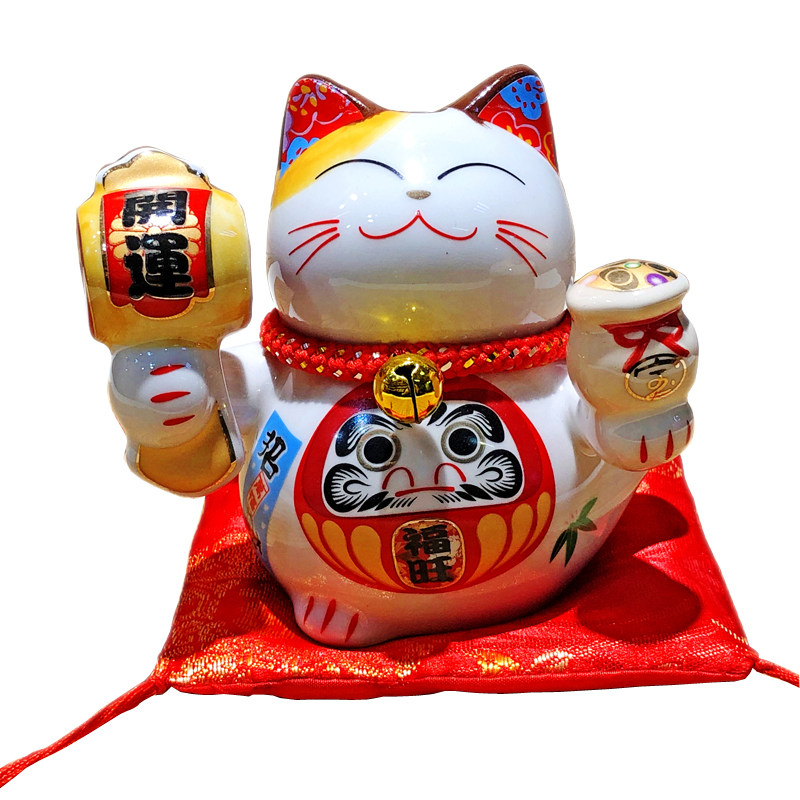 速发招财猫小摆件前台摇手迷你可爱桌面汽车礼物陶瓷家用存钱罐发图片