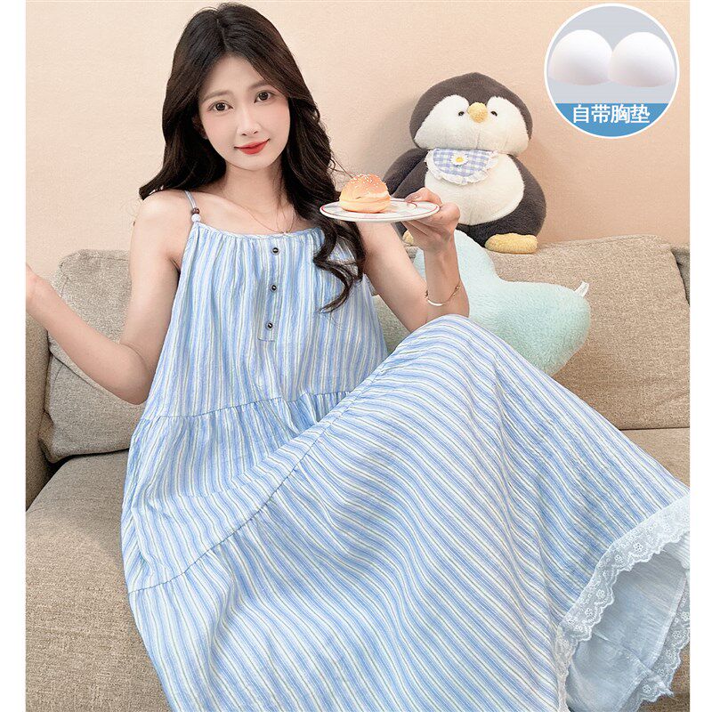 速发带胸垫睡裙夏季甜美蝴蝶吊带睡衣夏天2025新款薄款家居服可外
