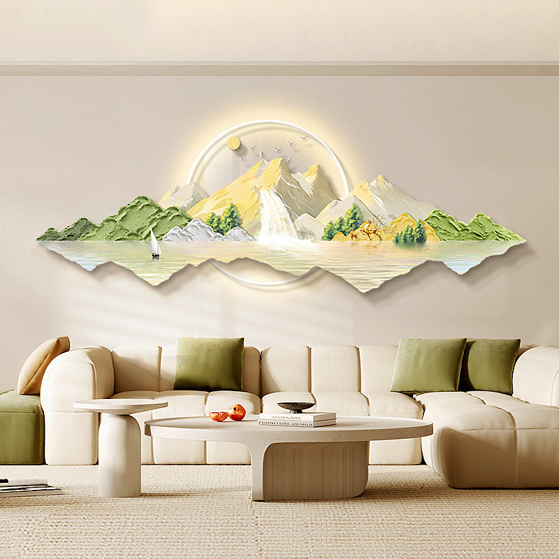 速发绿景如风客厅装饰画山画灯画轻奢沙发背影墙挂水创意时尚