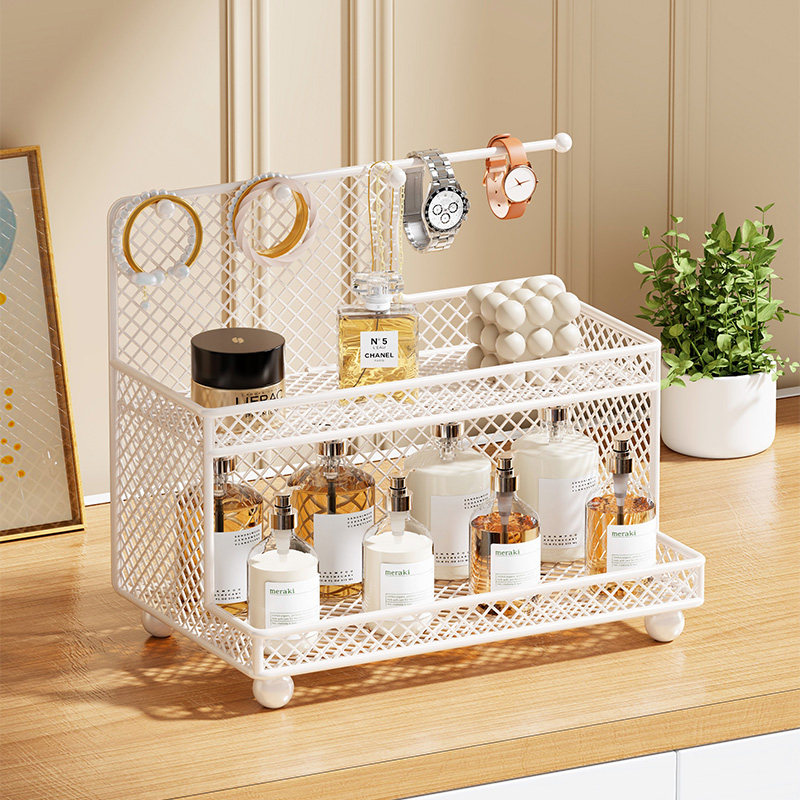 速发桌面收纳盒化妆品化妆刷护肤品神具收纳整理筐台面文器