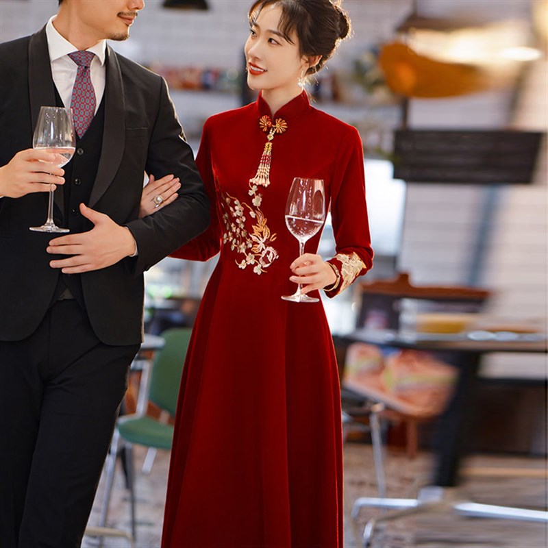 速发酒红色大尺码孕妇中式改良旗袍敬酒服新娘高腰遮肚子结婚礼服
