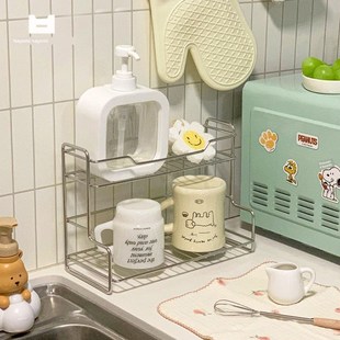 极简桌面不锈钢储物架浴室水槽化妆品组织者水槽.排水储物架