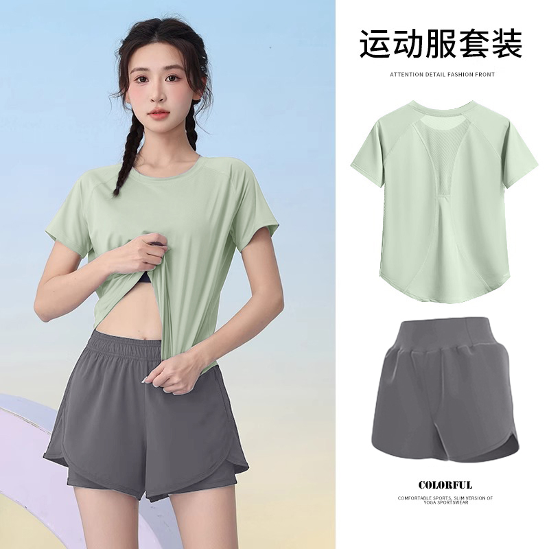 运动服套装女新款专业跑步速干衣夏季宽松短袖瑜伽服羽毛球健身服