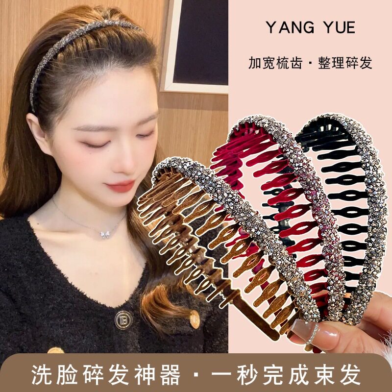 复古丝绒闪钻带齿防滑头箍图片
