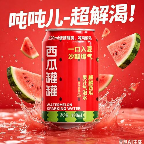 【现货速发】西瓜汽水320ml/瓶装清爽气泡水西瓜口味小饮料