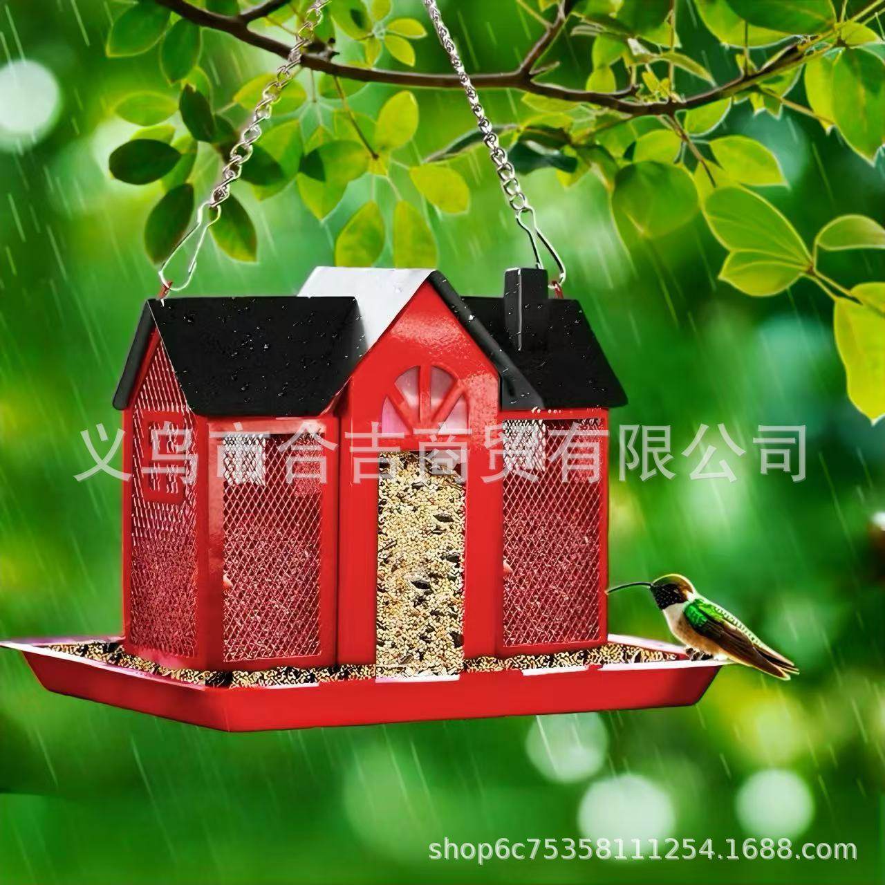 新款创意秋千房屋喂鸟器金属庭院蜂鸟松鼠喂食器户外悬挂装饰