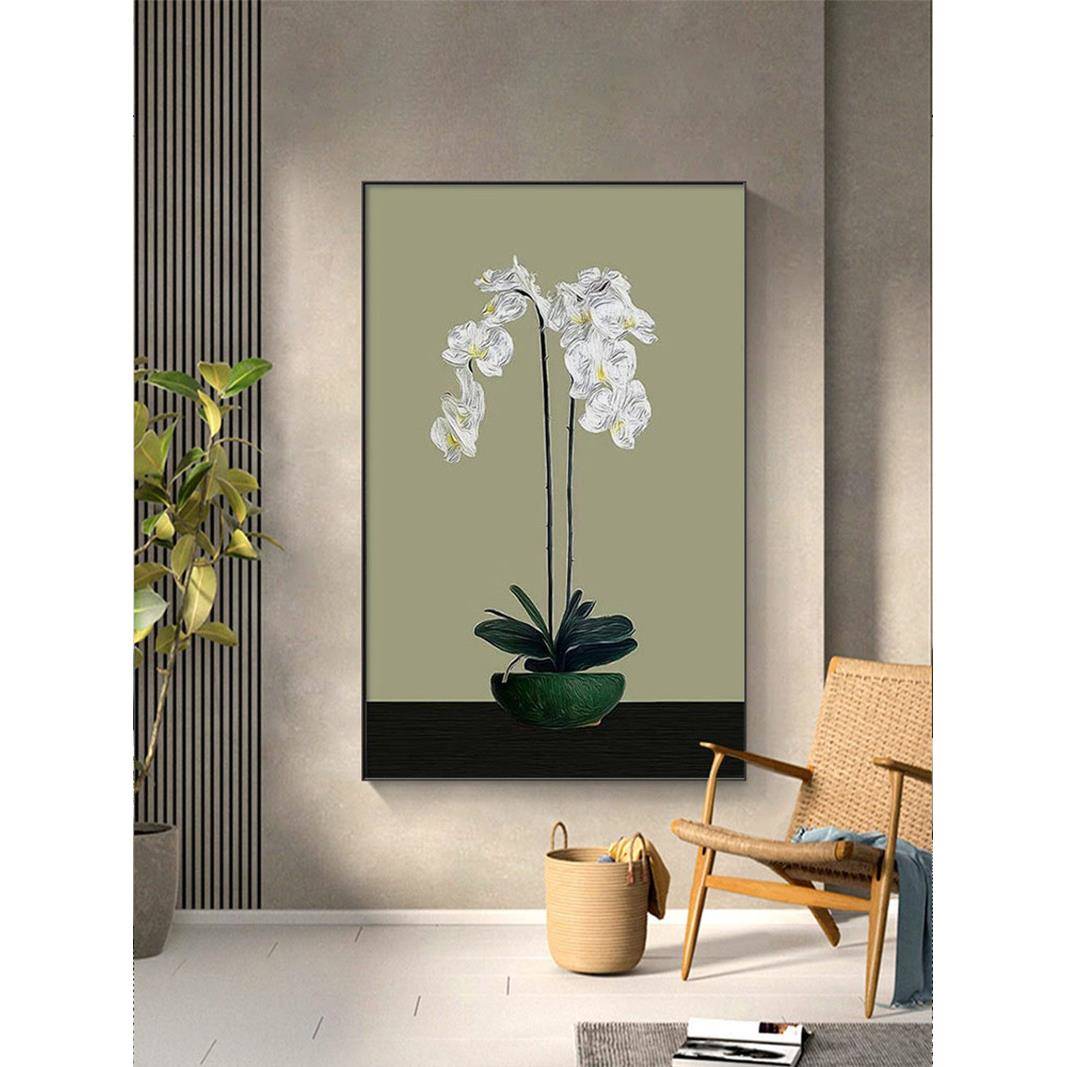 现代简约蝴蝶兰绿植客厅装饰画小众艺术花卉入户玄关走廊大幅挂画图片