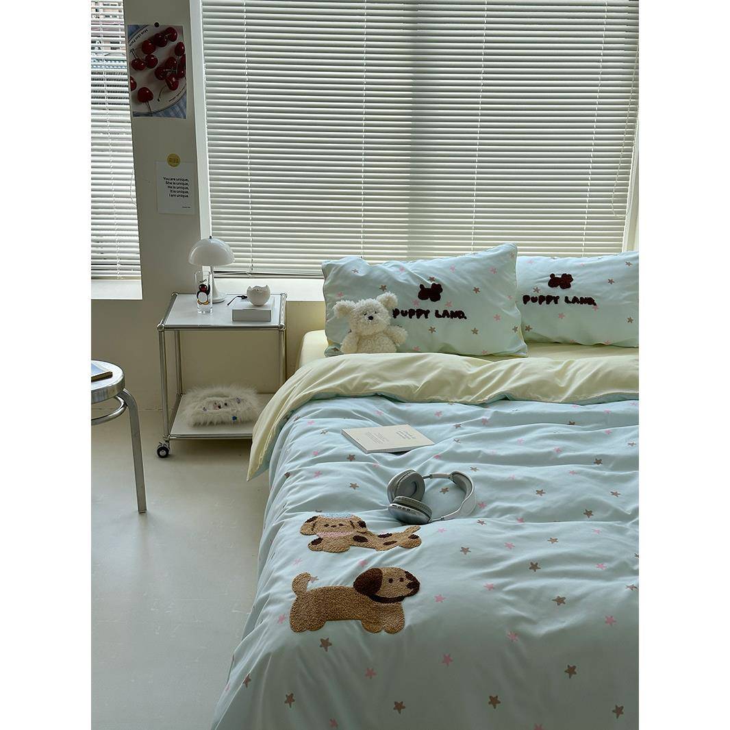 当套拾美生拉德狗四件小毛巾绣床上用NTP品床单被套学宿舍三件套