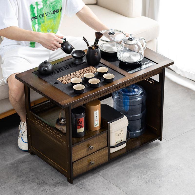 移动家用茶桌茶台客厅实木小茶车沙发边几茶几茶具茶台烧水壶一体
