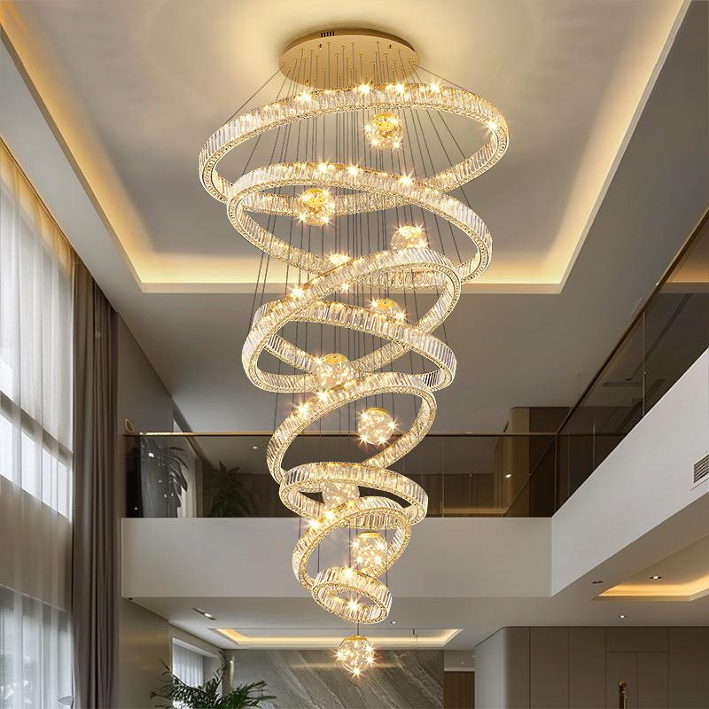 复式楼大吊t灯楼中楼202544990新款of公寓轻水晶l灯别墅挑奢空客