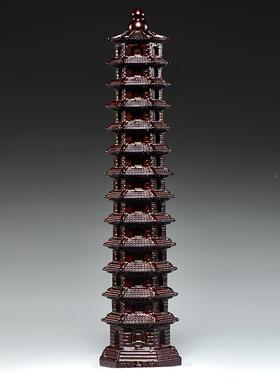 黑檀木雕装刻摆1GG720层文昌塔件木3头文昌塔十三层家居客厅办公
