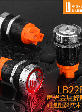 蓝波22FM蜂鸣器断续红色闪光高分贝防水IP65报警器DC12V24VAC