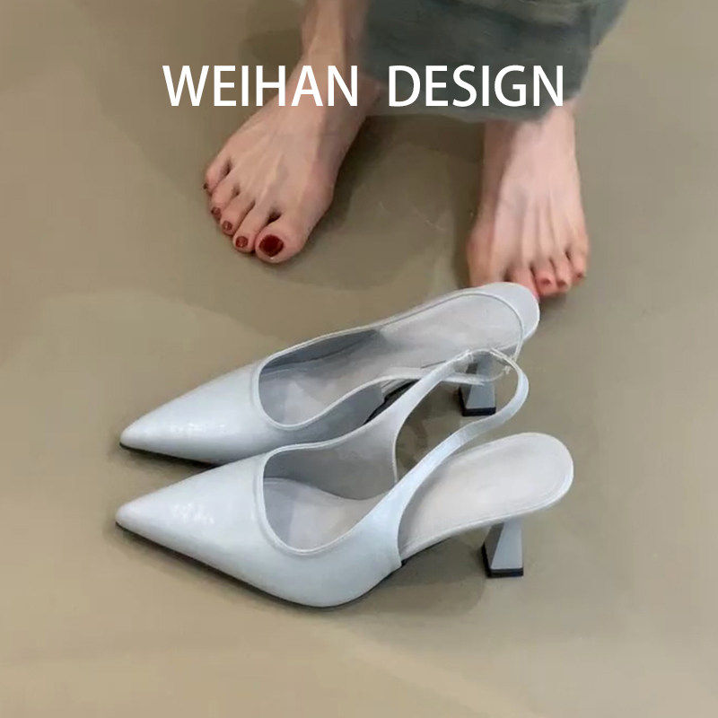 羊皮版！尖头侧空法式气质高跟鞋女配裙子细跟单鞋配裙子浅口凉鞋