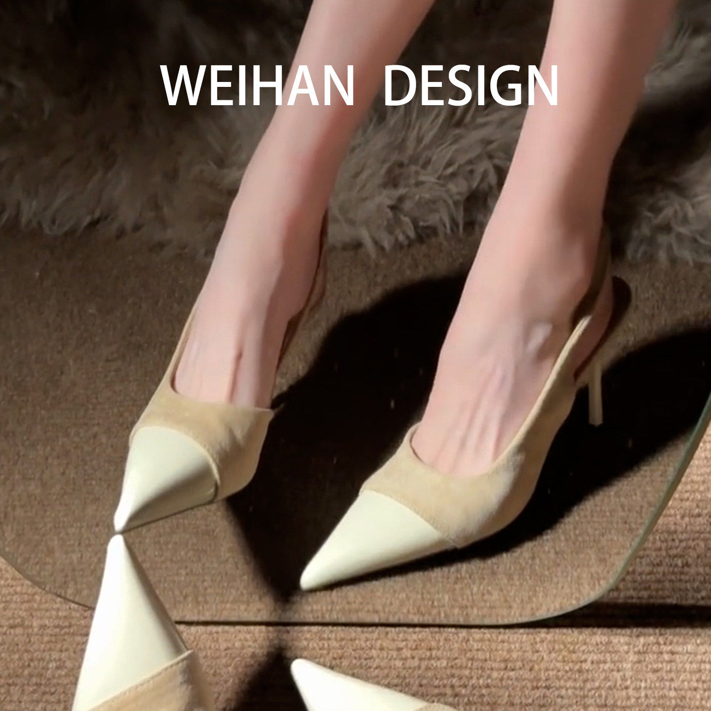 羊皮版！韩式尖头拼色细跟后空凉鞋浅口侧空夏季外穿配裙子高跟鞋