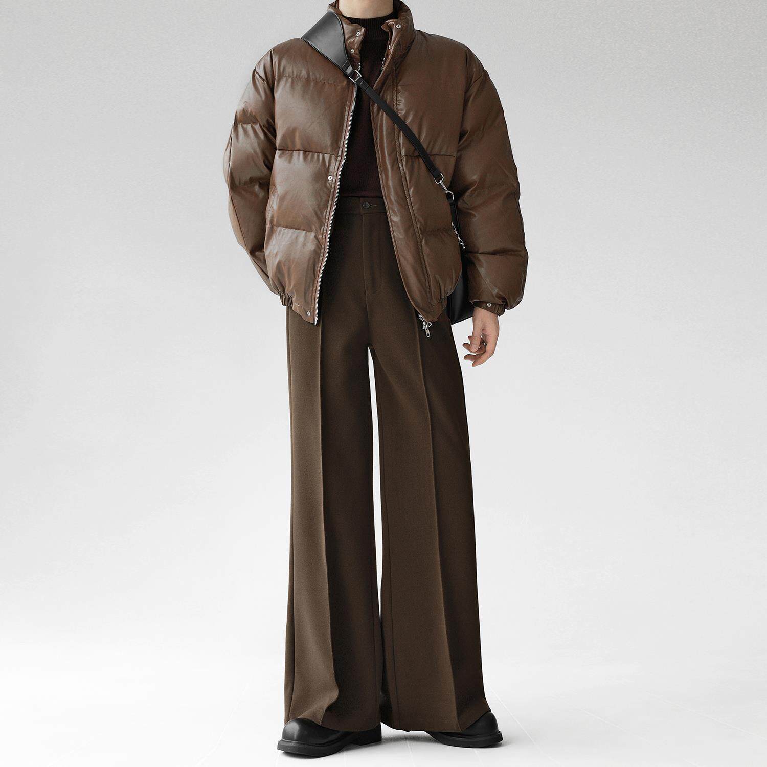 cleanfit微喇叭复古毛呢休闲西裤男女秋冬加厚长裤宽松阔腿拖地裤