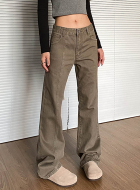 apocket美式复古cleanfit微喇叭牛仔裤女新款直筒显瘦美拉德裤子