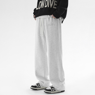 KWER黑色休闲裤男款秋季潮牌运动长裤子男士直筒宽松垂感大码卫裤