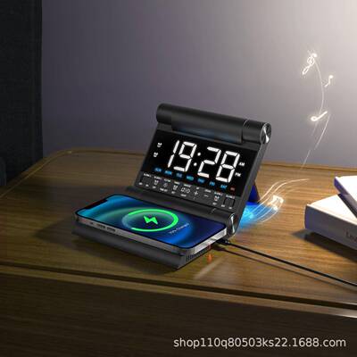 厂家直JYJY-01-01可叠无线充闹供钟折两度组闹钟5档亮8首闹铃6档