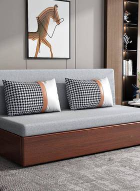 沙发床卧两用客能厅多功双人单QQB人室伸缩抽拉床小户叠型实木折