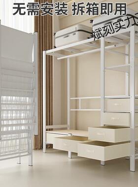 卧简易衣OQB柜钢架结构厚家室挂衣柜免安装加防尘用衣橱收纳柜子