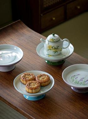 纯手绘托高足承果盘仿干古高脚泡台中式养AL691367壶垫茶盖碗底家