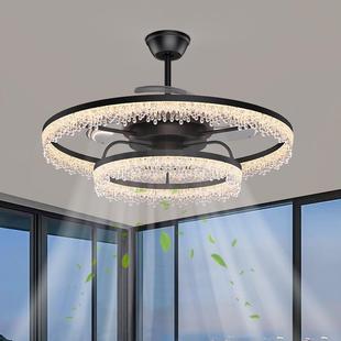 新冰山水滴卧室隐形 吊扇餐厅灯2052风款 意式 极简风扇907灯一体式