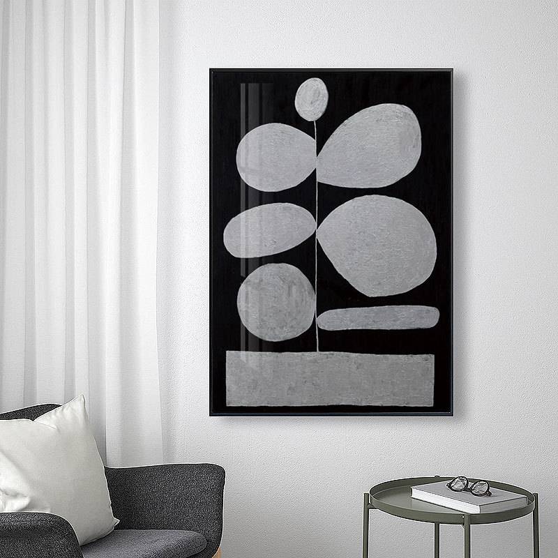 复古简笔抽象线条植物树叶工业风黑白装饰画工作室艺术挂画版画图片