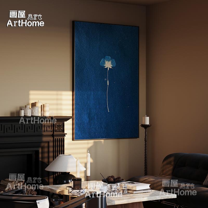 法餐式中古风厅挂画蓝色植物道装画客厅南xwWH-001洋走廊过艺术复