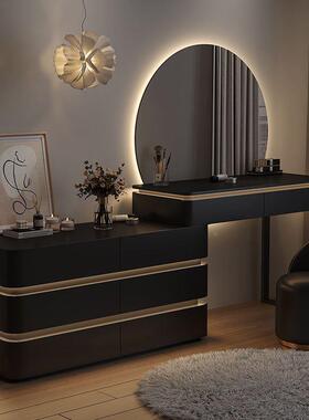 OIF主黑色梳妆台卧简现代新轻奢实约木收纳款床尾化妆桌一体斗柜