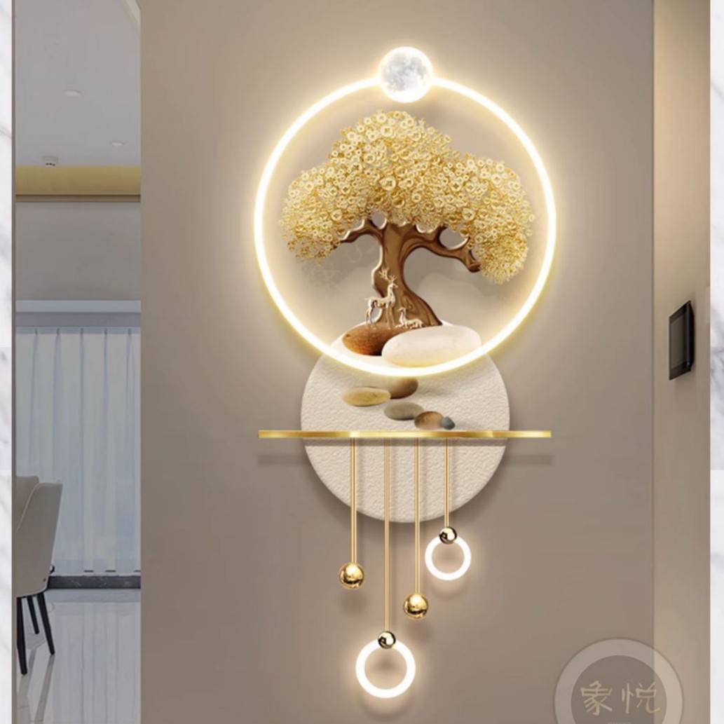 发财树玄关装饰画现代轻奢高档走廊尽头寓意好的立体led发光挂画图片