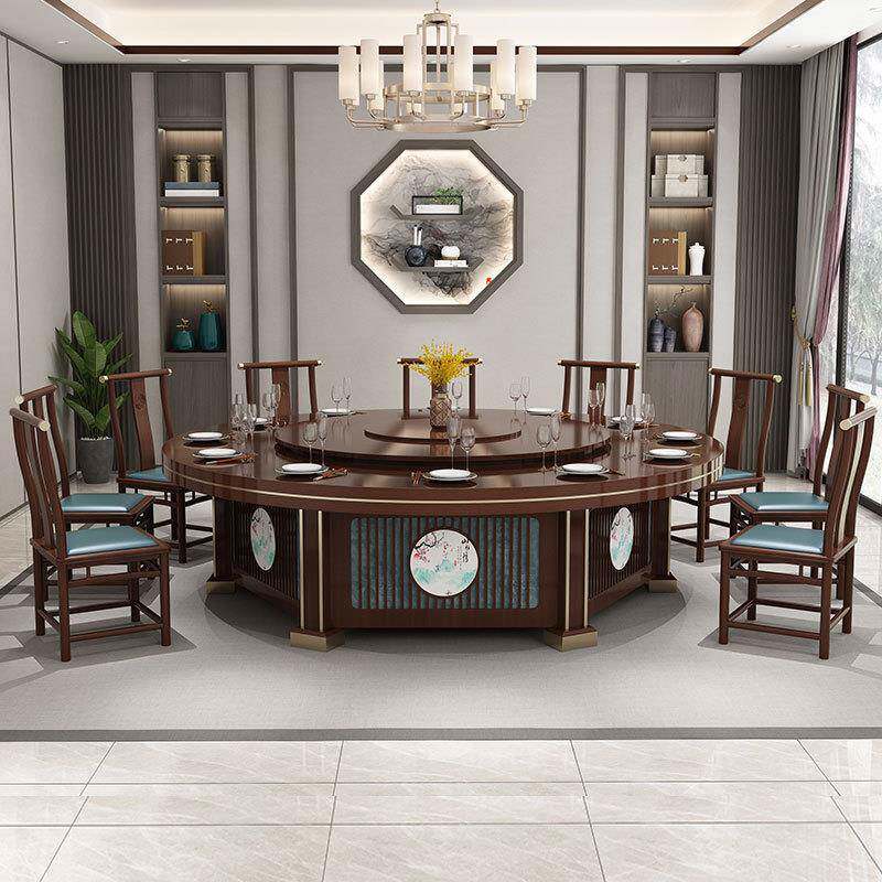 新式中店电酒动餐饭店包厢餐桌酒店电动大圆桌实木桌ROV餐桌椅子
