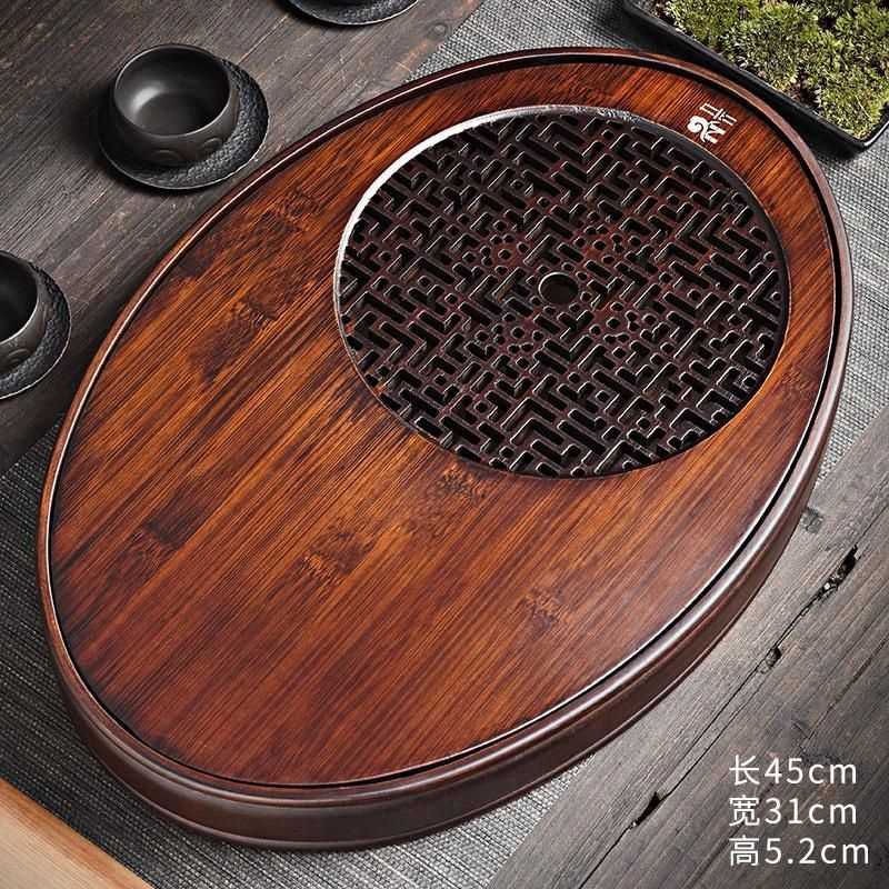 家用胡桃色储水式茶盘椭圆形茶托盘简约家居百搭茶台盛水盘