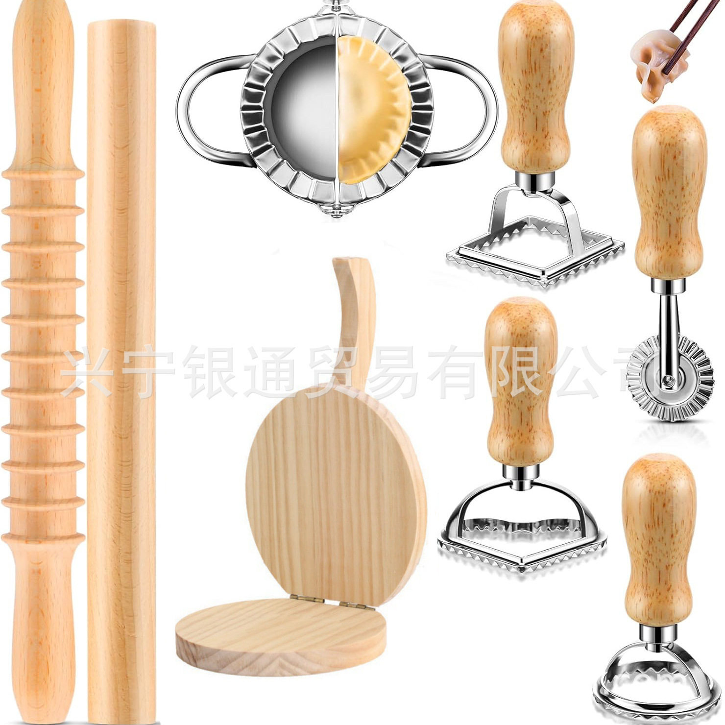 意大利面制作工具8件套木质手工饺子皮按压器厨房压皮器制作套装