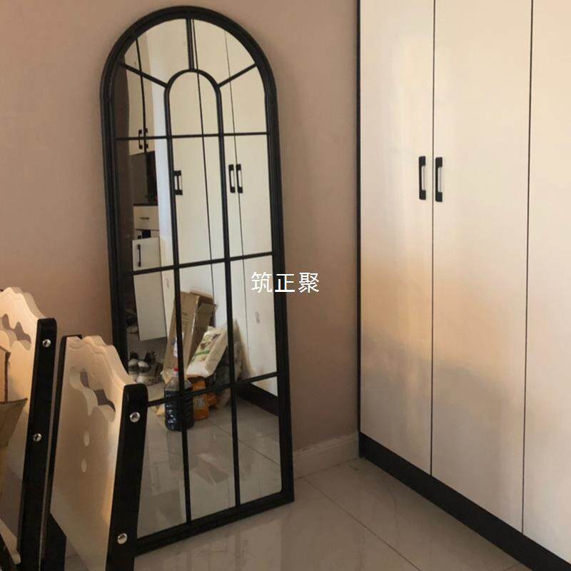 Z苎美式复古铁艺全身镜穿衣镜壁挂镜子玄关镜试衣镜挂镜假窗
