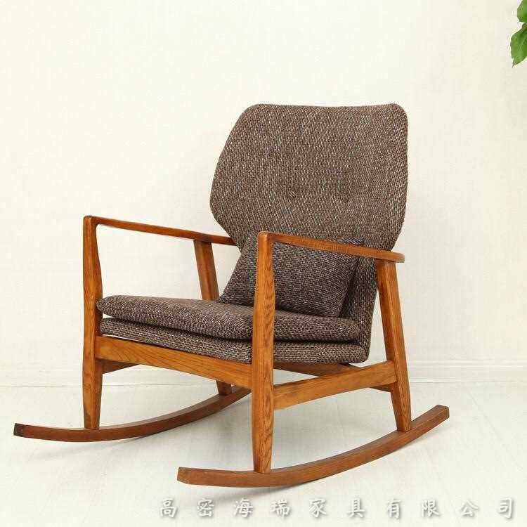 现货北欧实木摇椅 现代简约休闲家具小户型布艺躺椅橡木椅
