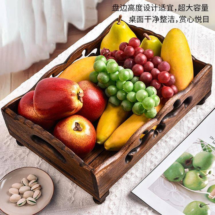 泰国实木水果盘果盘家用客厅茶几桌面新款中式复古收纳盘进口简约
