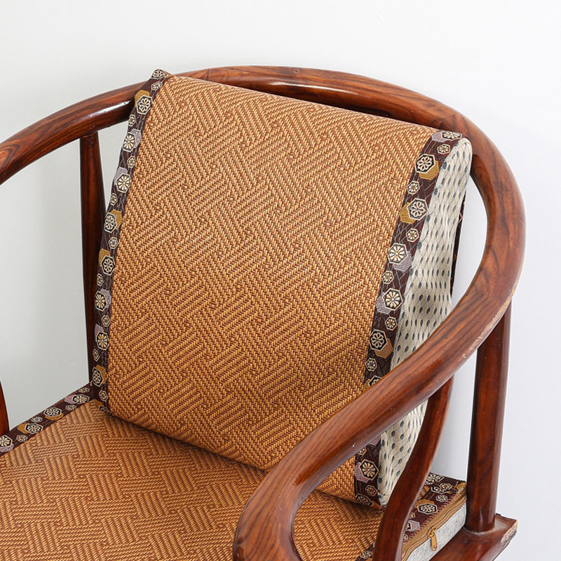 夏季办公腰靠椰棕硬支撑仿藤草凉席靠背可拆洗实木沙发椅子腰靠枕