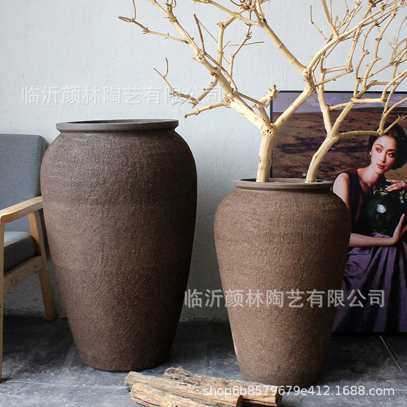 翁瓶陶罐大号粗陶落地陶器中式花瓶复古大花瓶简约高瓶罐景观花盆