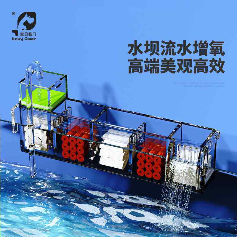 鱼缸外置瀑布过滤器壁挂小型鱼缸过滤盒外挂循环净水上滤滴流盒