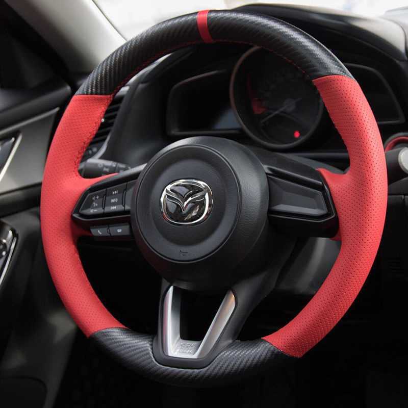专用于马自达36昂克赛拉CX-4CX-5阿特兹睿翼手缝方向盘套碳纤