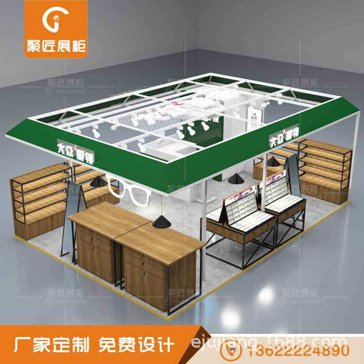 【折扣】快时尚工业风铁木眼镜展示柜木纹做旧太阳镜陈列柜台设计