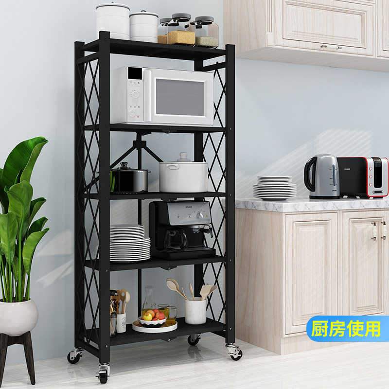 免安装折叠家用厨房用品带轮落地多层烤箱微波炉收纳储物铁架稳固