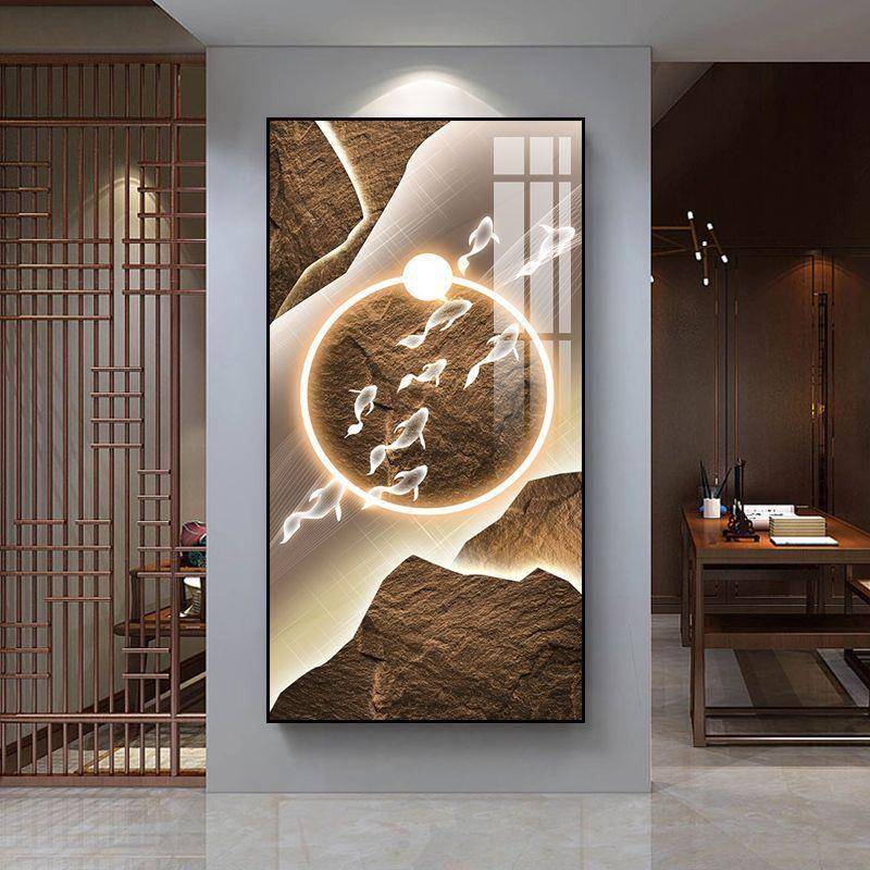 简饰约鱼图装画新中式过道入围户挂AJYTZS画现月代轻奢走廊玄关墙