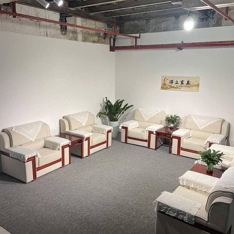 贵宾接待室会议沙发领导商务洽谈单人位中式布艺会客沙发茶几组合