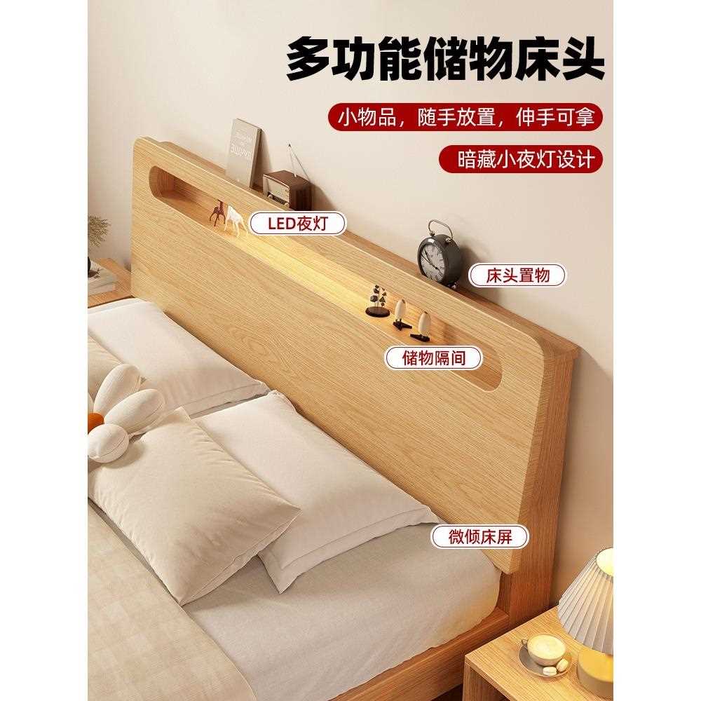 实木床成人经济型出租房现代简约1米5家用双人床1.2主卧单人床架