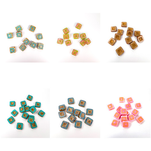 方形烟花牌10x10mm捷克进口琉璃珠DIY手工串珠复古风格饰品材料